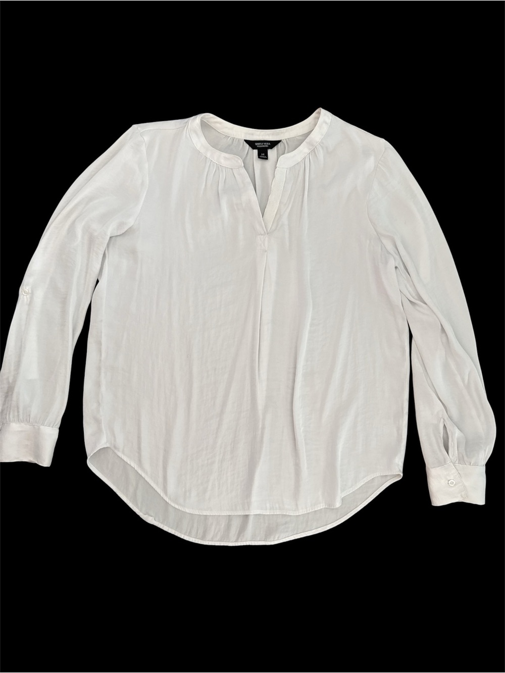 Simply Vera Vera Wang White  V-Neck Long Sleeve Blouse Size M